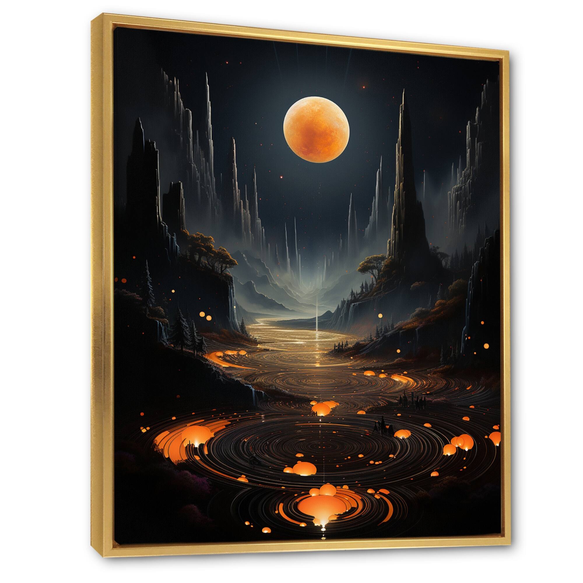 Designart "Full Moon Mystery Nocturnal Mountain Landscape" Abstract